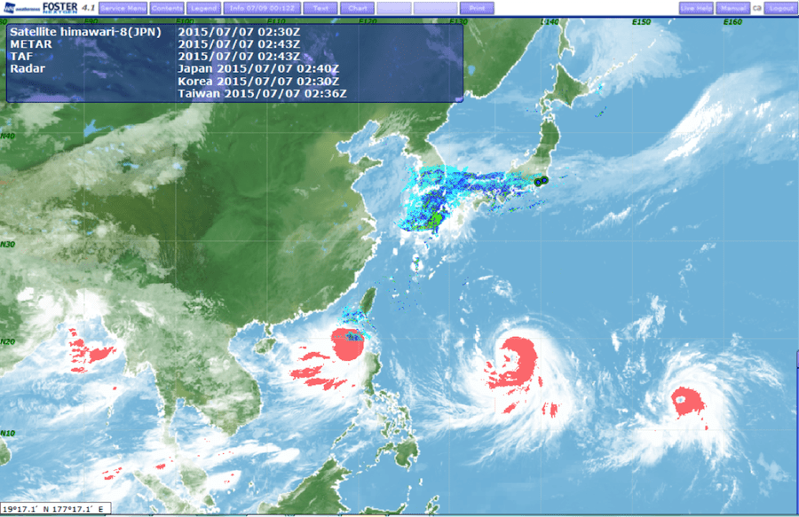 Cumulonimbus cloud area shown on July 7th.nRed areas indicate convective cells developing within n3 typhoons.