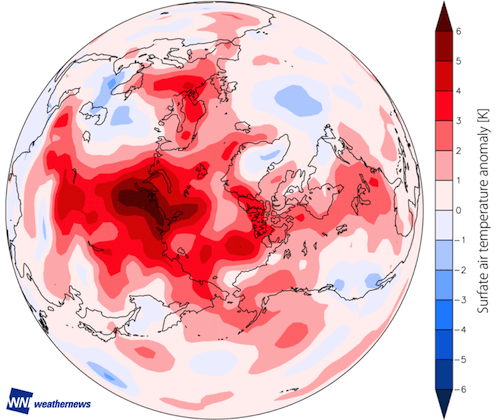 Figure 3: The monthly averaged air temperature anomaly in September 2016